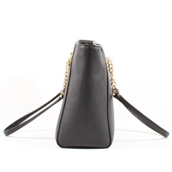 Coach Chain Shoulder Bag Black Leather Tote NEW - Picture 5 of 9